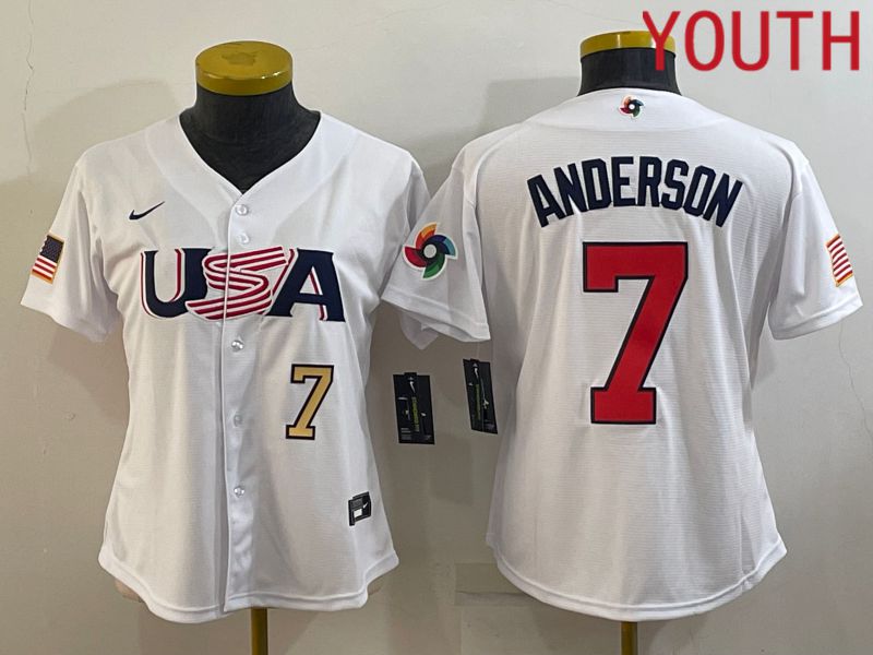 Youth 2023 World Cub USA #7 Anderson White MLB Jersey1->youth mlb jersey->Youth Jersey